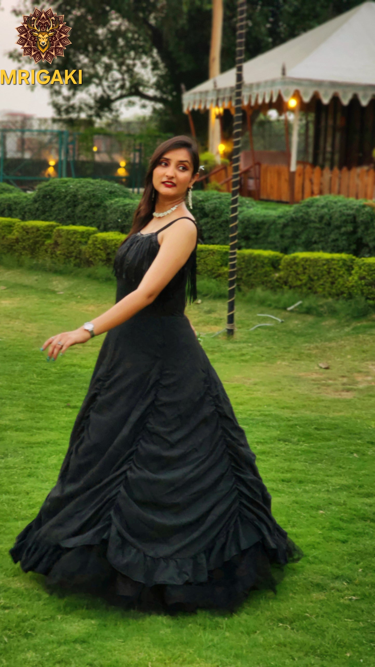 Gorgeous Shimmery Black Color Barbie Gown with 6 Flary layers