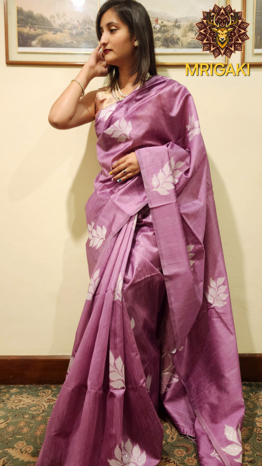 Lavender color Elegant & Trendy Coliform Silk Saree with Flower Pattern