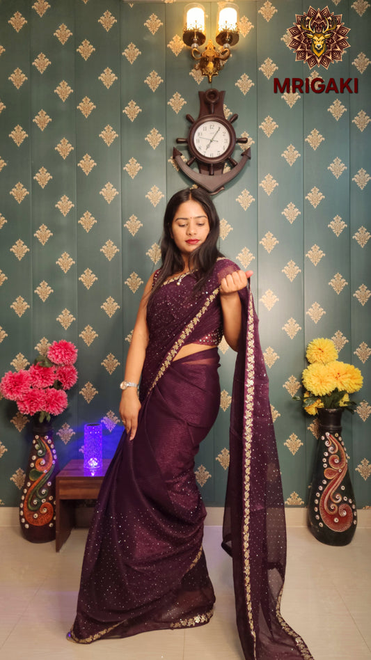 Beautiful Organza Sequence Saree with Gota Border & stone work all over