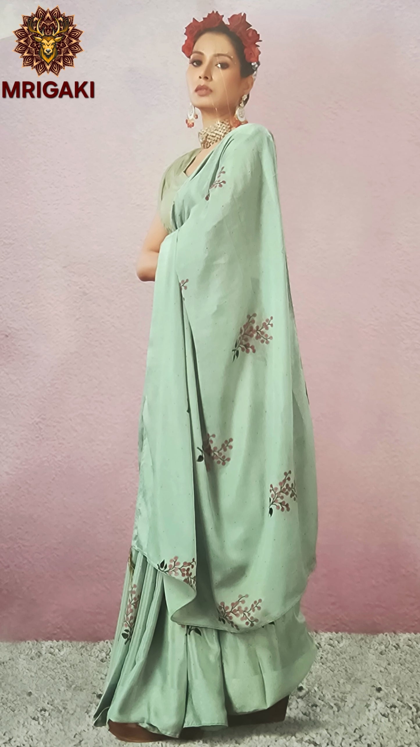 Georgette Trendy Pastel Colors Sarees with Flowery thread work pattern all over