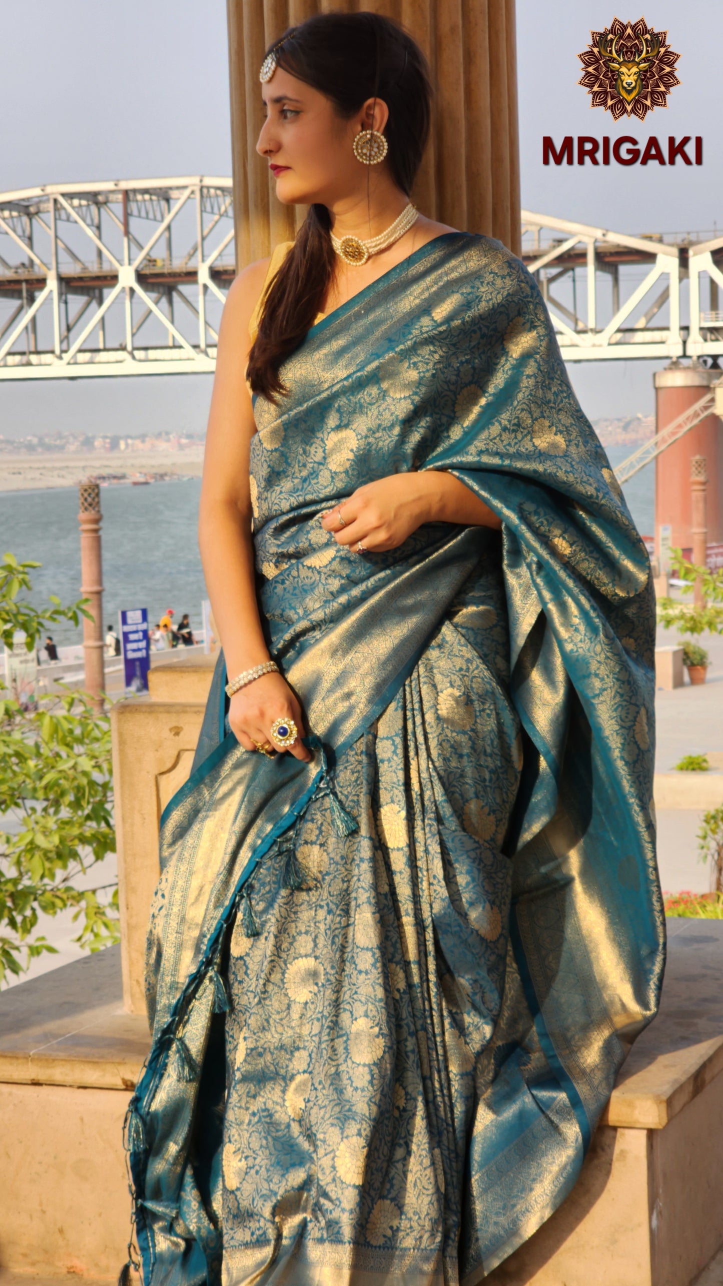 Turquoise Blue Kanjeevaram Silk Saree with Self Design all over & Zari border
