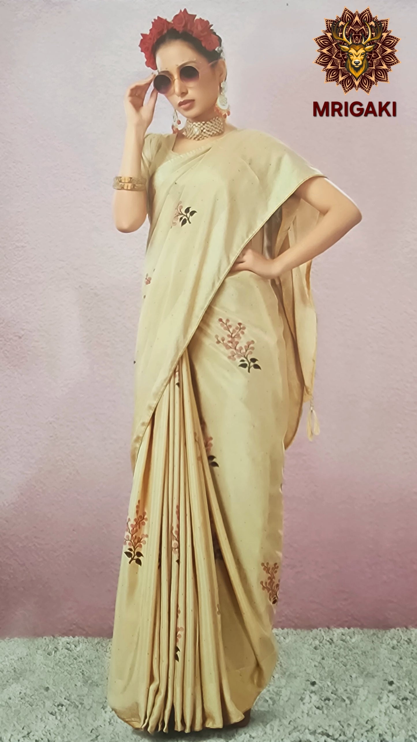 Georgette Trendy Pastel Colors Sarees with Flowery thread work pattern all over