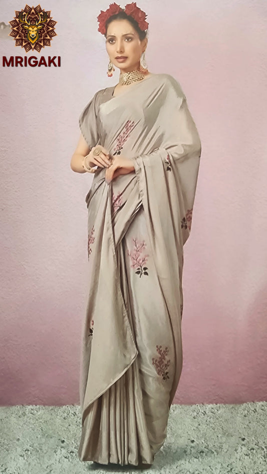 Georgette Elegant & Most preferred Colors Sarees with Flowery thread work pattern all over