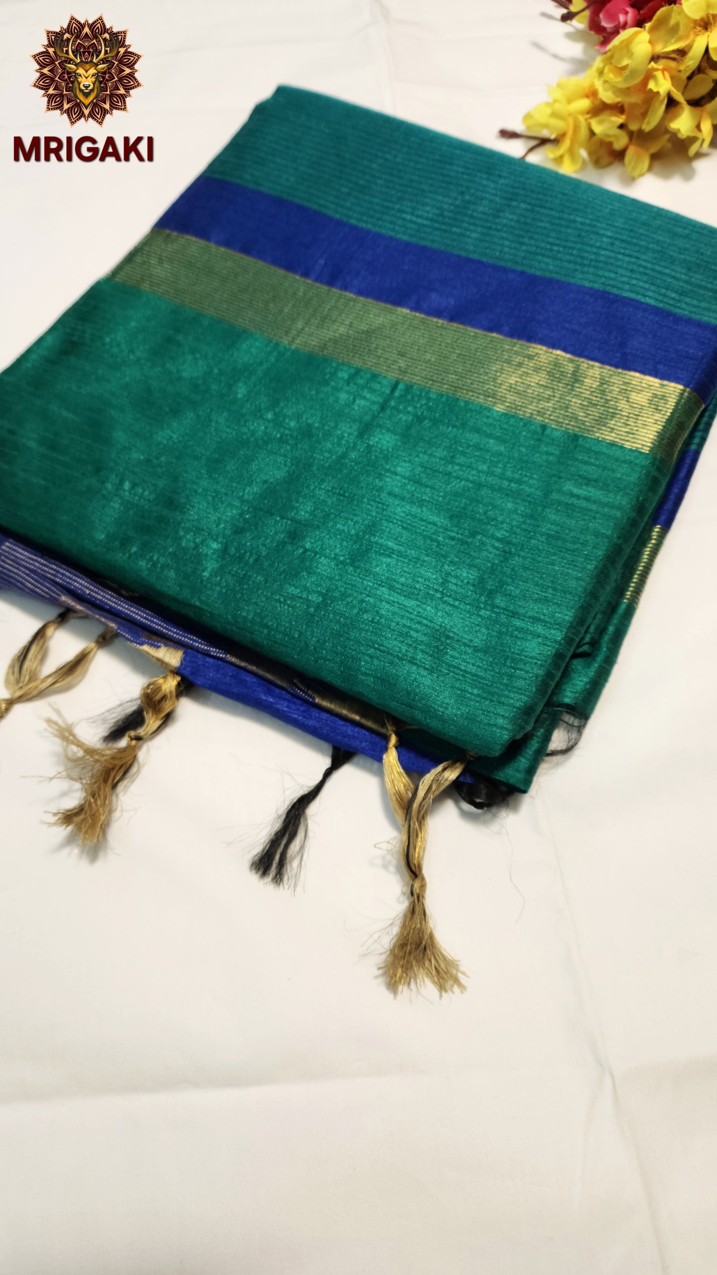 Pure Silk Cotton Ahilya Saree with Wavy Temple Saree Zari Border