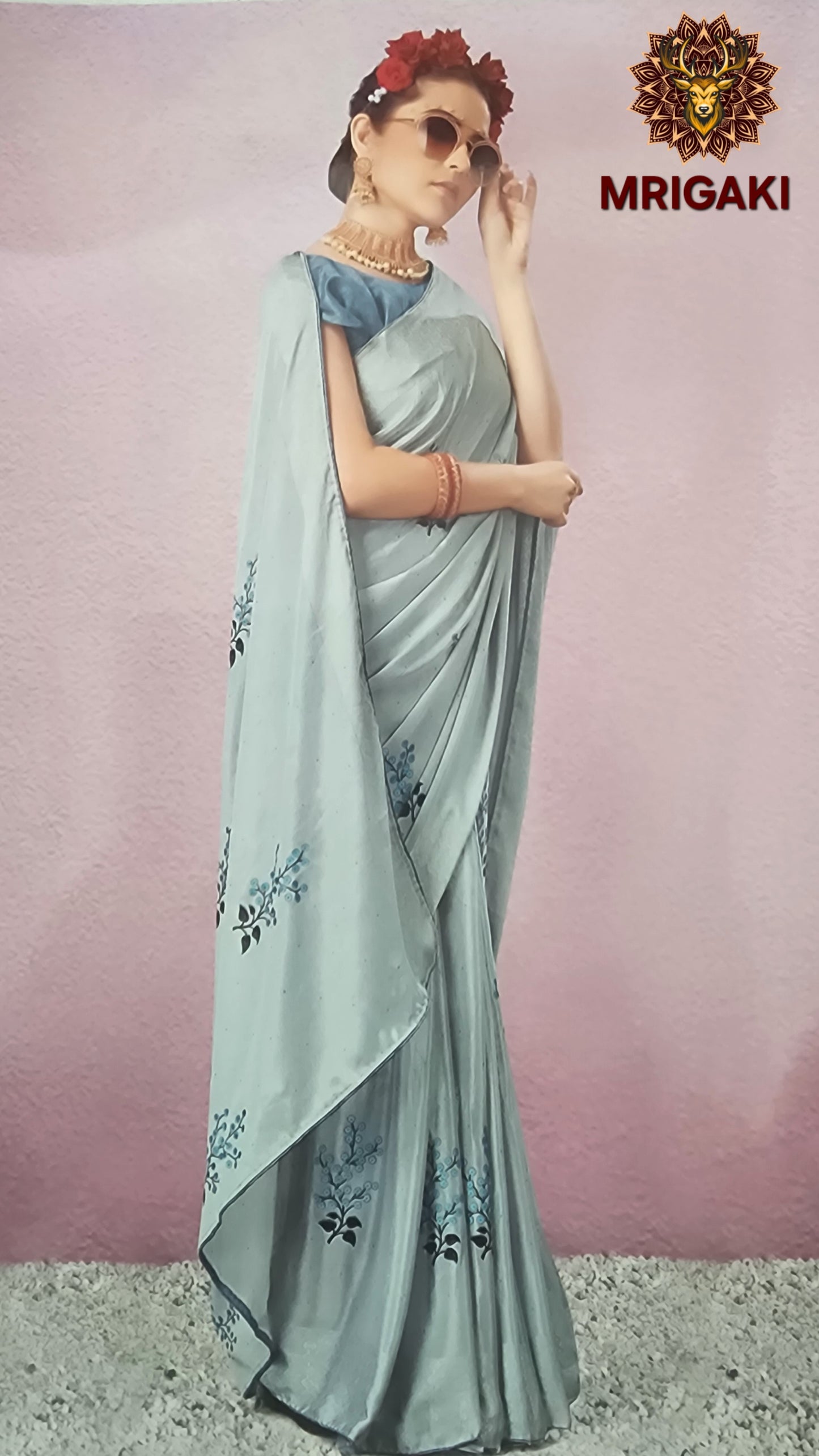 Georgette Elegant & Most preferred Colors Sarees with Flowery thread work pattern all over