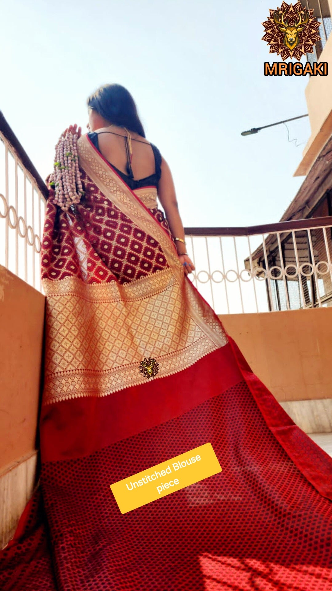 Pure Dupion Silk Banarasi Saree in Black Maroon contrast with Golden Cheques